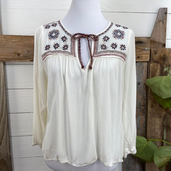 Full Tilt Tops - Floral Embroidery Tunic Long Sleeve